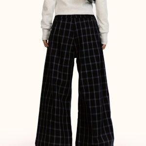 Vintage Checkered Casual Pants for Men & Women, Loose Fit American Streetwear Wide-Leg Trousers, Retro 90s Style
