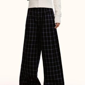 Vintage Checkered Casual Pants for Men & Women, Loose Fit American Streetwear Wide-Leg Trousers, Retro 90s Style