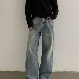 Vintage Clean Fit Washed Straight Bootcut Jeans for Unisex - Trendy Casual Denim Pants