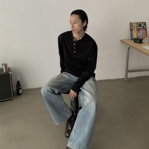 Vintage Clean Fit Washed Straight Bootcut Jeans for Unisex - Trendy Casual Denim Pants