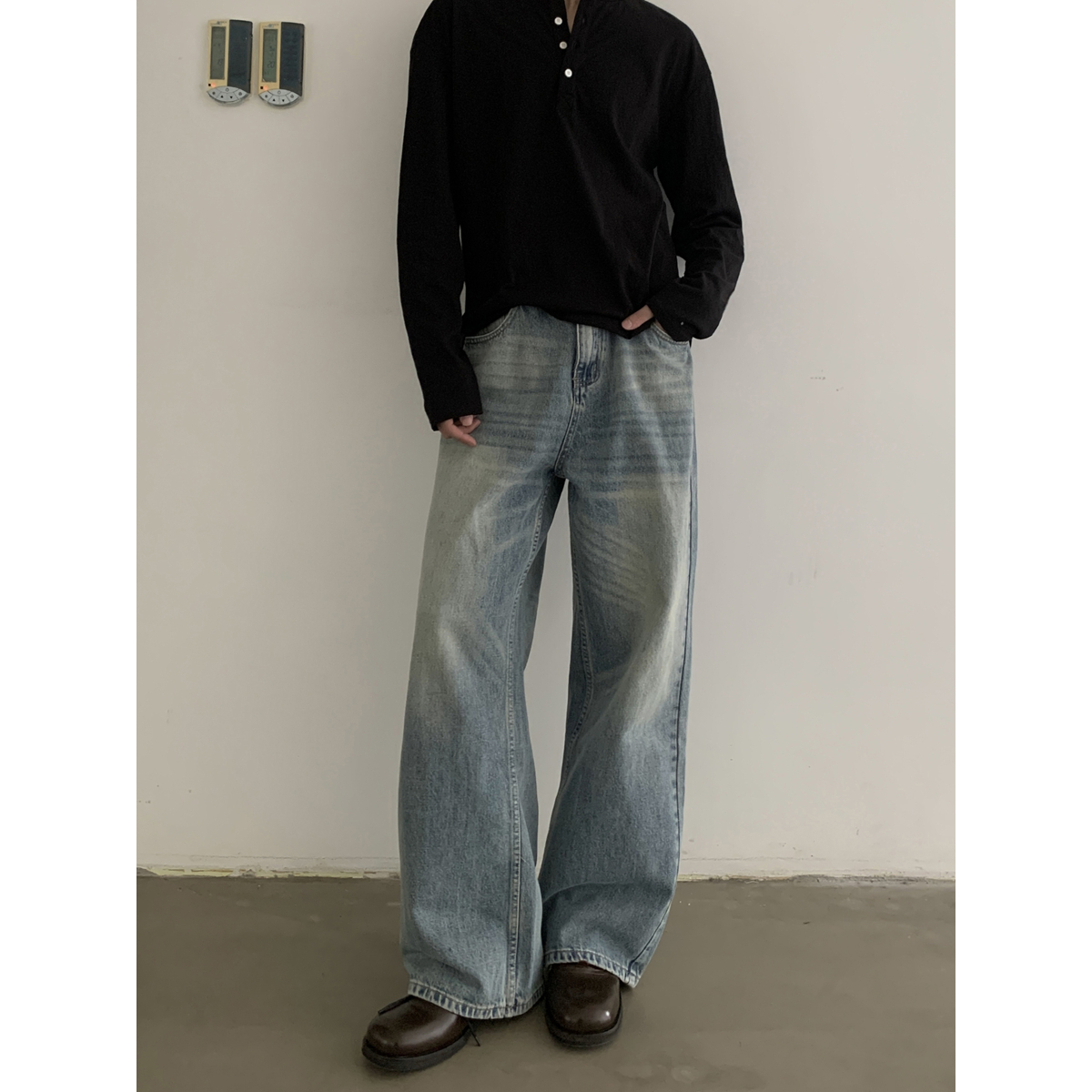 Vintage Clean Fit Washed Straight Bootcut Jeans for Unisex - Trendy Casual Denim Pants