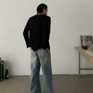 Vintage Clean Fit Washed Straight Bootcut Jeans for Unisex - Trendy Casual Denim Pants