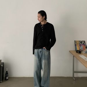 Vintage Clean Fit Washed Straight Bootcut Jeans for Unisex - Trendy Casual Denim Pants