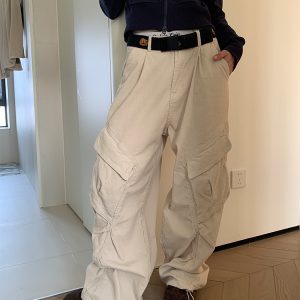 Vintage Corduroy Cargo Pants for Men and Women, Loose Fit, Casual Straight Leg, Wide Leg with Large Pockets, 90s Style