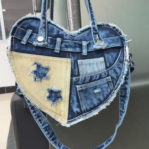 Vintage Denim Heart-Shaped Crossbody Bag - Trendy Women's Shoulder Handbag for a Unique Style