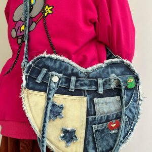 Vintage Denim Heart-Shaped Crossbody Bag - Trendy Women's Shoulder Handbag for a Unique Style