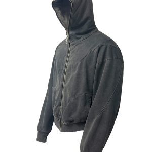 Vintage Dirty Wash Zipper Hoodie - Short Boxy Fit, Relaxed Streetwear Style, Retro Vagrancy Design, Trendy Urban Fashion