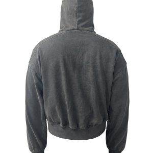 Vintage Dirty Wash Zipper Hoodie - Short Boxy Fit, Relaxed Streetwear Style, Retro Vagrancy Design, Trendy Urban Fashion