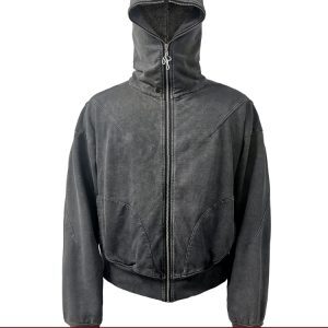 Vintage Dirty Wash Zipper Hoodie - Short Boxy Fit, Relaxed Streetwear Style, Retro Vagrancy Design, Trendy Urban Fashion