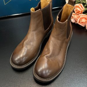 Vintage Distressed Brown Chelsea Boots - Genuine Leather Short Thick-Soled Martin Style for Autumn Winter Street Style