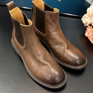 Vintage Distressed Brown Chelsea Boots - Genuine Leather Short Thick-Soled Martin Style for Autumn Winter Street Style