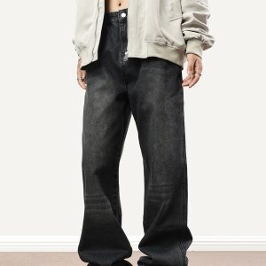Vintage Distressed Cat Whisker Straight-Leg Jeans for Men and Women - American Style Loose-Fitting Slimming Denim Pants