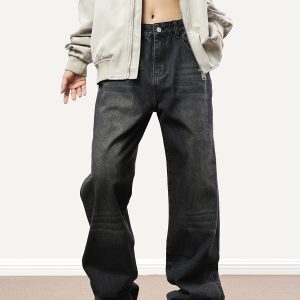 Vintage Distressed Cat Whisker Straight-Leg Jeans for Men and Women - American Style Loose-Fitting Slimming Denim Pants