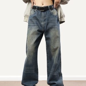 Vintage Distressed Cat Whisker Straight-Leg Jeans for Men and Women - American Style Loose-Fitting Slimming Denim Pants
