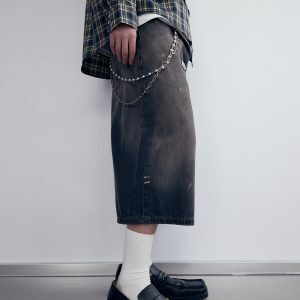 Vintage Distressed Loose Fit Cropped Pants for Men and Women - Casual Straight Leg Jeans in Dirty Wash - Trendy 90s Style