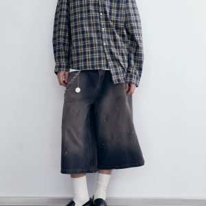 Vintage Distressed Loose Fit Cropped Pants for Men and Women - Casual Straight Leg Jeans in Dirty Wash - Trendy 90s Style