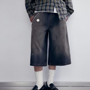 Vintage Distressed Loose Fit Cropped Pants for Men and Women - Casual Straight Leg Jeans in Dirty Wash - Trendy 90s Style