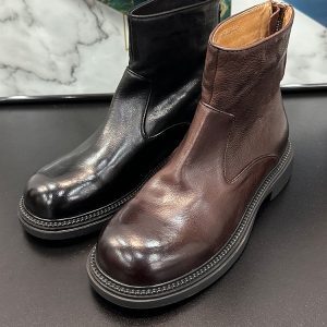 Vintage Distressed Mid-Calf Martin Boots for Women - Chunky Heel, Back Zipper, Versatile Black Cowhide Footwear