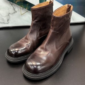 Vintage Distressed Mid-Calf Martin Boots for Women - Chunky Heel, Back Zipper, Versatile Black Cowhide Footwear