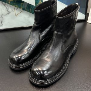 Vintage Distressed Mid-Calf Martin Boots for Women - Chunky Heel, Back Zipper, Versatile Black Cowhide Footwear