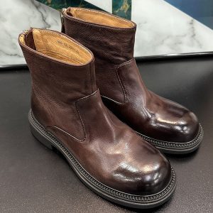 Vintage Distressed Mid-Calf Martin Boots for Women - Chunky Heel, Back Zipper, Versatile Black Cowhide Footwear