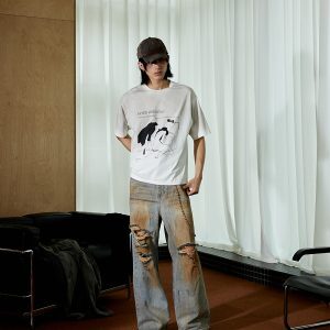 Vintage Drunken Girl Tee - Distressed Short Sleeve T-Shirt - Dirty Dyed Ice Feel Fabric - Retro Y2K Style