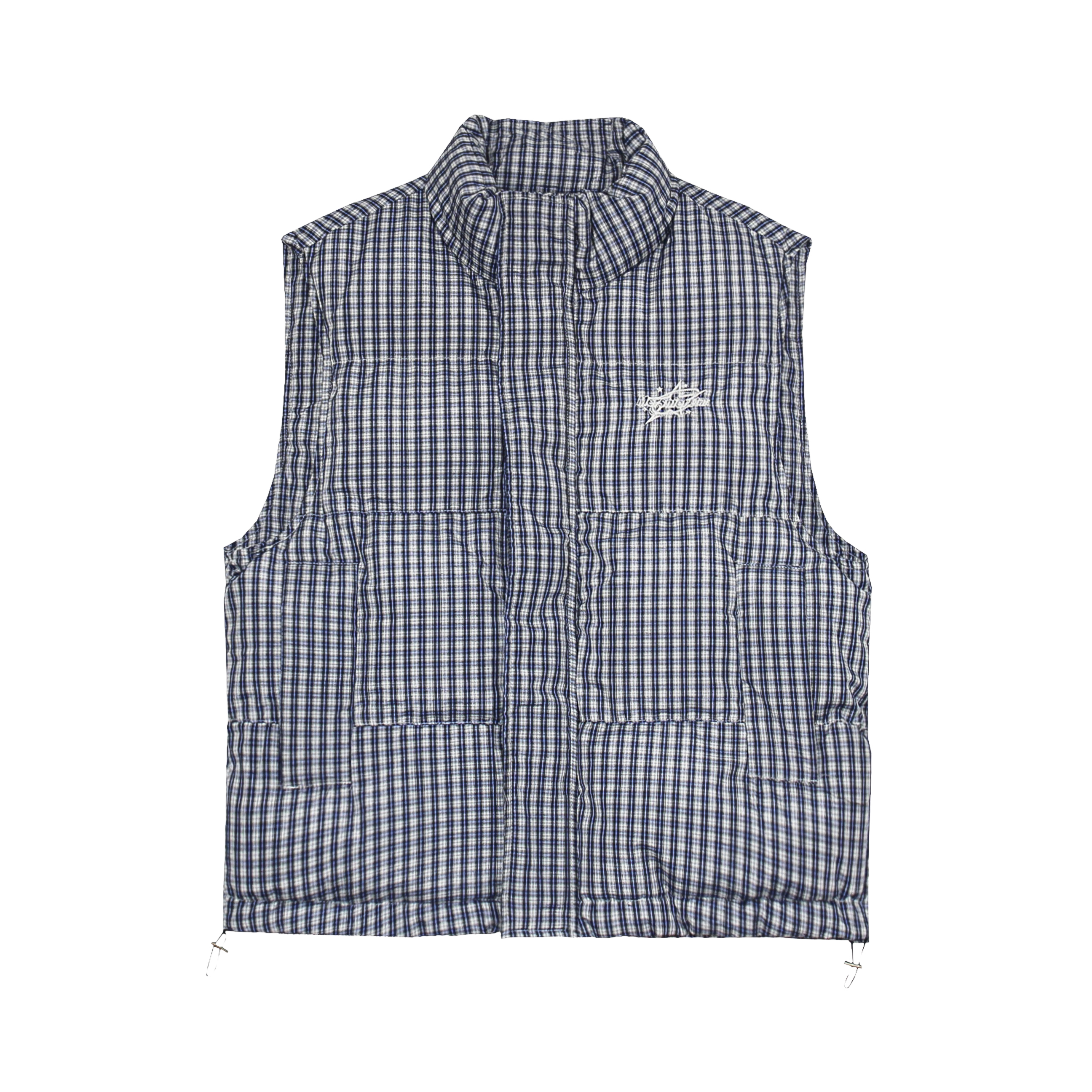 Vintage Embroidered Color-Block Plaid Stand Collar Cotton Vest for Men and Women - Casual Sleeveless Top in 90s Style