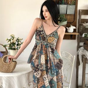 Vintage Ethnic Printed High-Waisted Skirt Summer Set - Comfortable French Holiday Style Long Dress