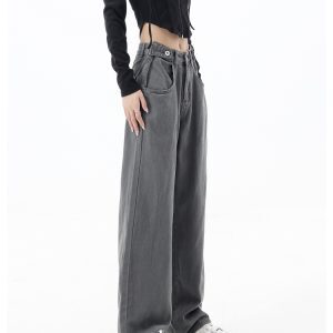 Vintage Fleece Wide Leg Jeans for Women - Low Waist Loose Straight Leg Casual Pants for Autumn and Winter Fashion