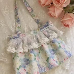 Vintage Floral Lace Trim Handbag - 2025 Country Style Casual Shoulder Bag for Commuting, Versatile Everyday Use