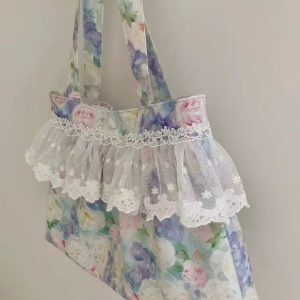 Vintage Floral Lace Trim Handbag - 2025 Country Style Casual Shoulder Bag for Commuting, Versatile Everyday Use