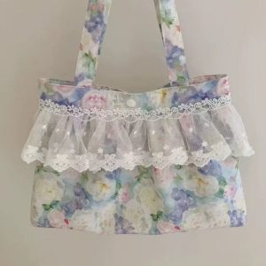Vintage Floral Lace Trim Handbag - 2025 Country Style Casual Shoulder Bag for Commuting, Versatile Everyday Use