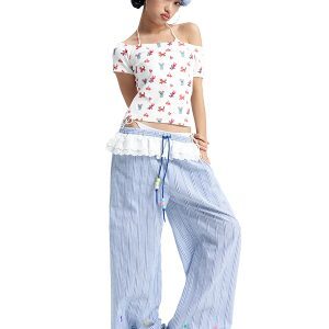 Vintage Floral One-Shoulder T-Shirt – Original Design, Retro Style, Perfect for Y2K Fashion Lovers