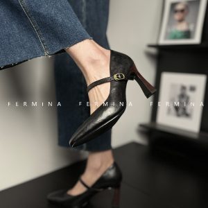 Vintage French High Heel Thin Strap Mary Jane Shoes - Elegant Flats for Spring 2024, Chic Retro Style
