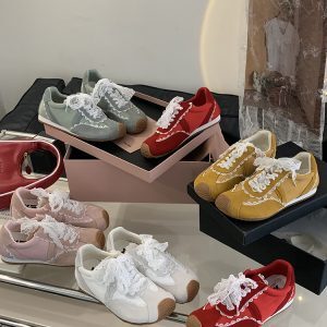 Vintage French Lace Bow Genuine Leather Training Shoes for Women - Spring Red Casual Flat Sneakers