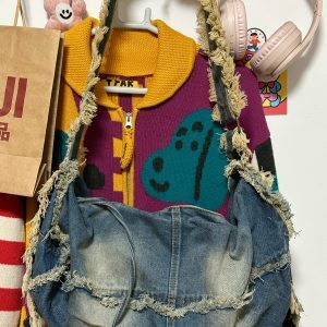 Vintage Handmade Denim Bag - Retro Large-Capacity Women's Casual Commuter Tote - Trendy Niche Style