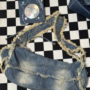 Vintage Handmade Denim Bag - Retro Large-Capacity Women's Casual Commuter Tote - Trendy Niche Style