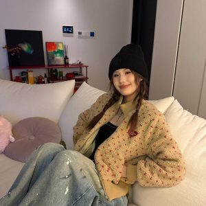 Vintage Heart Lamb Wool Warm Cotton Jacket for Women - Thickened Stand Collar Loose Short Coat - Autumn Winter 2024 Fashion
