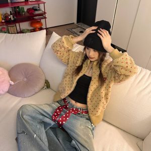 Vintage Heart Lamb Wool Warm Cotton Jacket for Women - Thickened Stand Collar Loose Short Coat - Autumn Winter 2024 Fashion