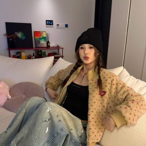Vintage Heart Lamb Wool Warm Cotton Jacket for Women - Thickened Stand Collar Loose Short Coat - Autumn Winter 2024 Fashion