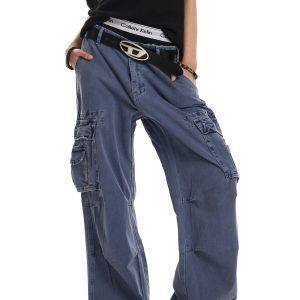 Vintage Heavy Industrial Retro Cargo Pants for Men and Women | Distressed Wide-Leg Casual Style | Y2K American Fashion