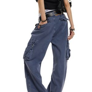 Vintage Heavy Industrial Retro Cargo Pants for Men and Women | Distressed Wide-Leg Casual Style | Y2K American Fashion