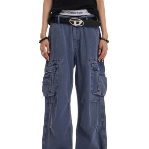 Vintage Heavy Industrial Retro Cargo Pants for Men and Women | Distressed Wide-Leg Casual Style | Y2K American Fashion