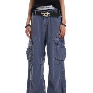 Vintage Heavy Industrial Retro Cargo Pants for Men and Women | Distressed Wide-Leg Casual Style | Y2K American Fashion