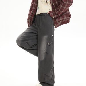 Vintage High-End Washed Distressed Pleated Sports Pants for Women - Casual Loose Sweatpants in Trendy Lazy Style