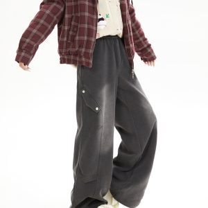 Vintage High-End Washed Distressed Pleated Sports Pants for Women - Casual Loose Sweatpants in Trendy Lazy Style