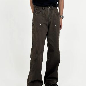 Vintage High Street Casual Pants for Men, Straight Leg with Slight Flare, Cut Workwear Style, Clean Fit Long Trousers