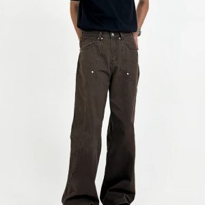 Vintage High Street Casual Pants for Men, Straight Leg with Slight Flare, Cut Workwear Style, Clean Fit Long Trousers