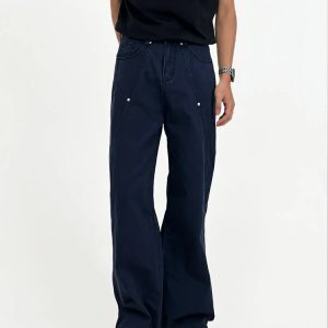 Vintage High Street Casual Pants for Men, Straight Leg with Slight Flare, Cut Workwear Style, Clean Fit Long Trousers