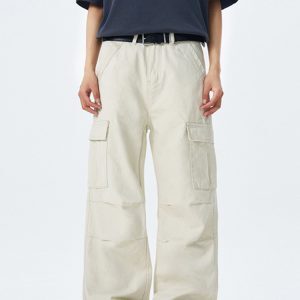 Vintage High Street Distressed Work Pants for Men and Women, Wide-Leg Loose Straight Trousers, Retro Y2K Style